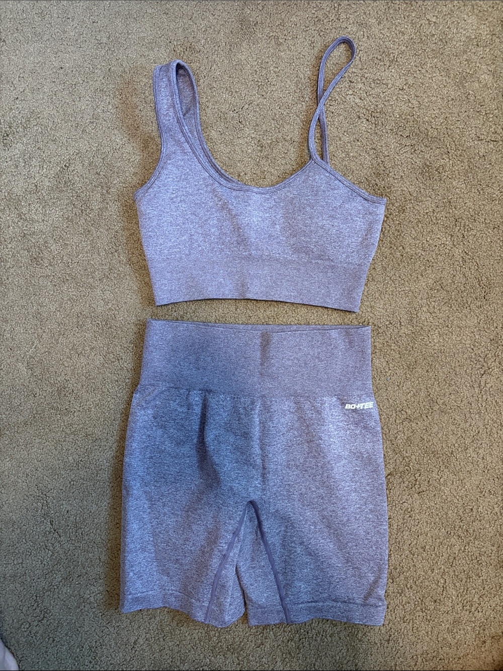 BO+TEE Lavender Seamless Crop Bralette and High-Waist Shorts Set
